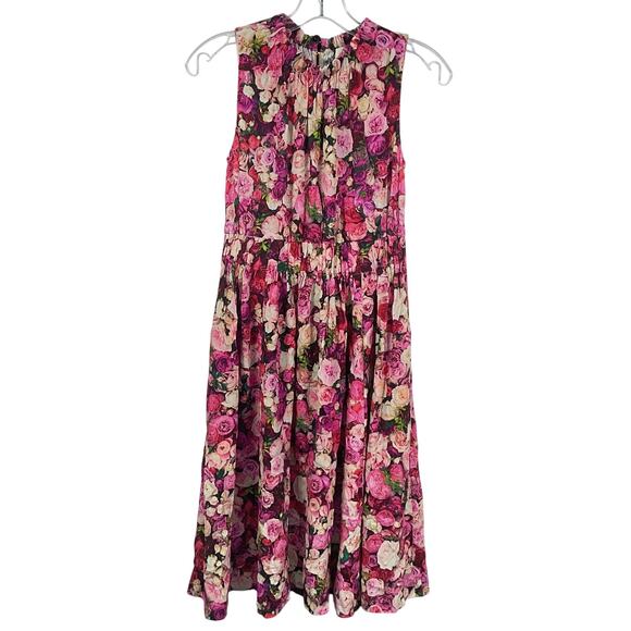 Kate Spade Pink Viscose Rose Print Tie-Back Sleeveless Dress Women’s Size 0 NWT - Picture 1 of 4